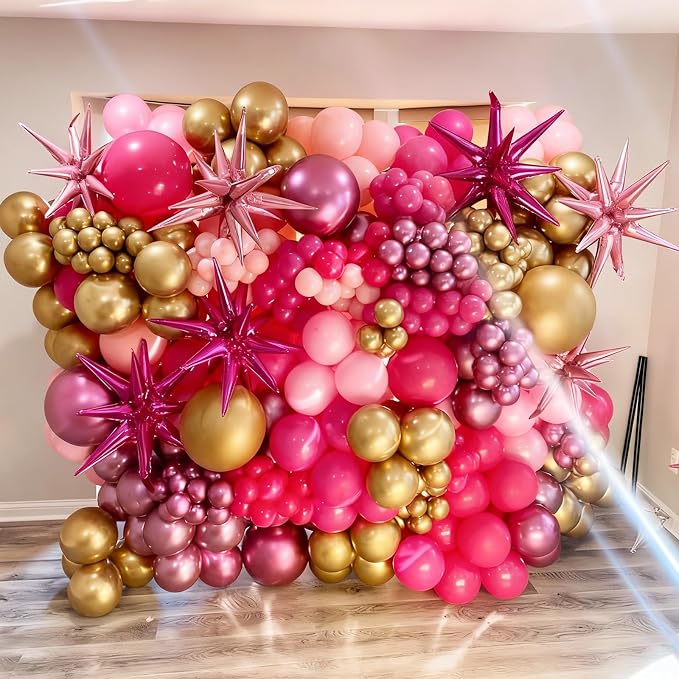 9Pcs Pink Star Balloons, Large Explosion Star Foil Balloons, Metallic Pink - Image 6