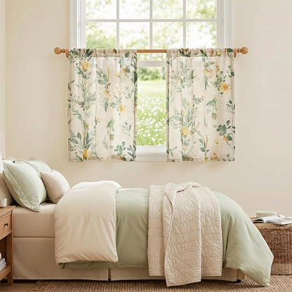 MYSKY HOME Floral Kitchen Curtains 30 Inches Linen Tier Curtains Farmhouse - Image 9