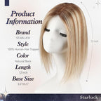 starluck Human Hair Toppers for Women Real Human Hair No Bangs 4 * 5.5 inch Base 12 inch SilkHug Hair Topper for Women Cover Grey Roots(Brown with Blonde Highlight)