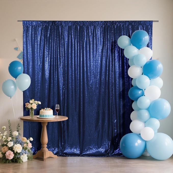 SquarePie 4x8ft Navy Blue Sequin Backdrop, High Density Non-Transparent Glitter by SquarePie