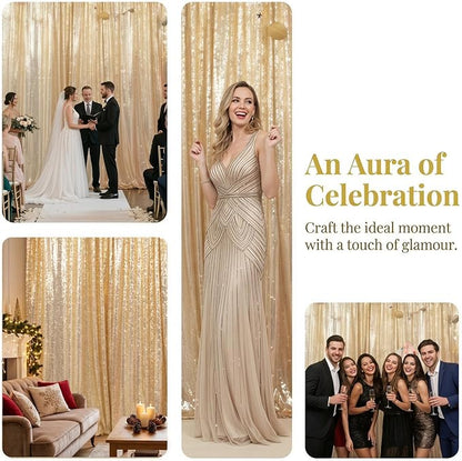 ShinyBeauty Photobooth Backdrop 4FTx7FT Light Gold Sequin Fabric | Photo - Image 5