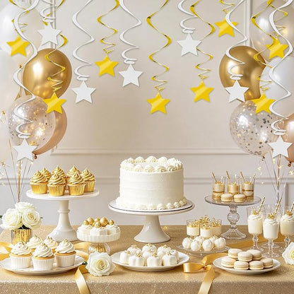BEISHID Gold and White Stars Hanging Swirls Pre-Strung Stars Hanging Decorations - Image 5