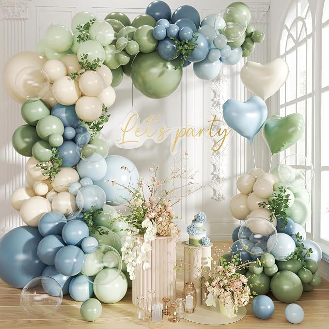Dusty Blue Sage Green Balloon Arch Kit by Futureferry