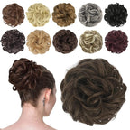 FESHFEN Messy Bun Hair Piece - Elastic Wavy Curly Hair Bun Scrunchies Extensions Synthetic Chignon Hairpieces for Women Girls, Medium Brown 1.5 oz