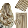 DOORES Invisi Edge Clip in Hair Extensions 22 inch 150g 7pcs, Virgin Invisible Seamless Clip in Extension Real Human Hair Injected Clipins Straight, P8/60 Light Brown Highlighted Medium Blonde