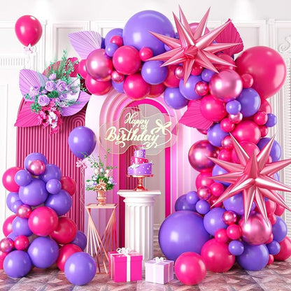 Hot Pink Purple Balloon Garland Kit, 104 Piece Mixed Size Latex Balloons by Depotner