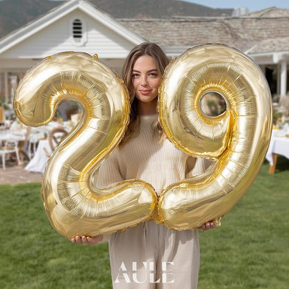 AULE 40 Inch Light Gold 29 Balloon Number Foil 0-9 Birthday Big Numbers | - Image 3