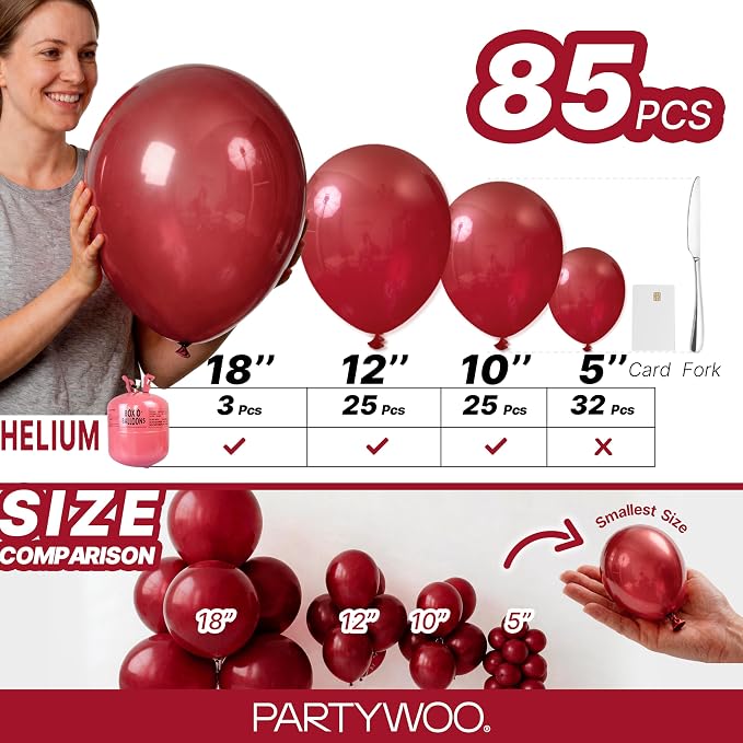 PartyWoo Burgundy Balloons 85 pcs Different Sizes of 18 12 10 5 Inch Dark - Image 6