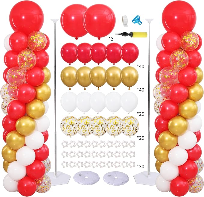 Red and Gold Balloon Column Stand Kit Set of 2 by ZyloonDecoration