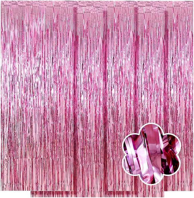 5 Pack Pink Foil Curtain Backdrop 3.2ft x 9.8ft Metallic Tinsel Foil Fringe - Image 8