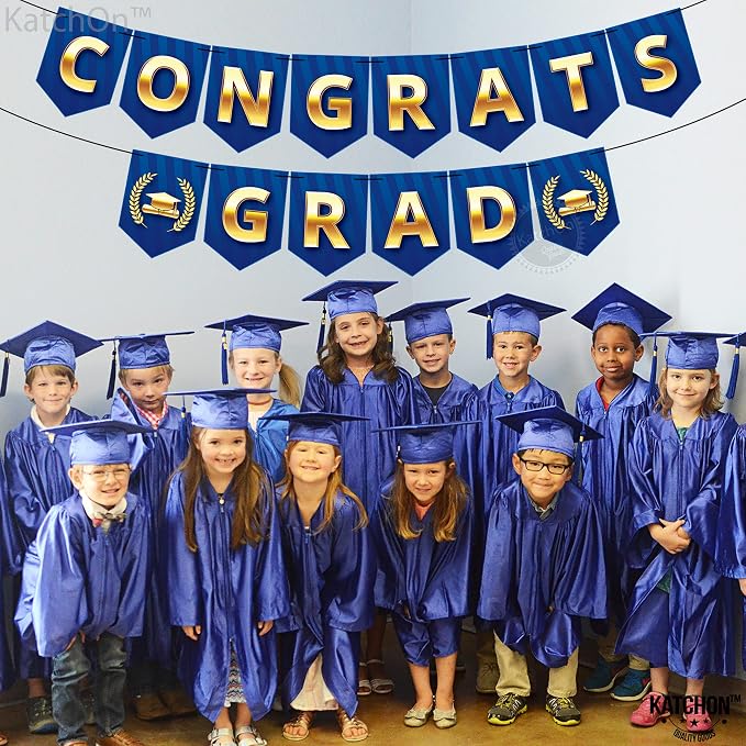 KatchOn Blue and Gold Congrats Grad Banner 10 Feet, Grad Party Decorations | No - Image 5