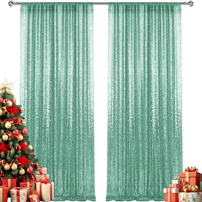 2×8FT-2PCS Mint Green Sequin Backdrop Curtains Panels, Photography Backdrop - Image 8