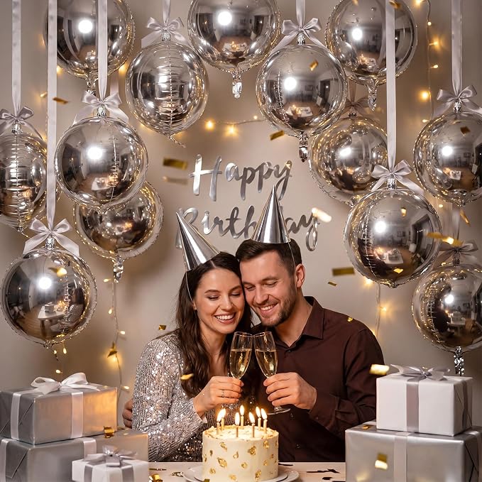 20 Pcs Metallic Silver Foil Balloons Giant 22 Inch 4d Round Metallic Balloons - Image 4