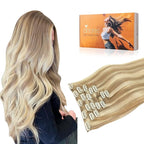 DOORES Clip in Human Hair Extensions - Balayage Dark Blonde Highlighted Bleach Blonde 120g 7pcs 22 Inch Real Human Hair Natural Thick Silky