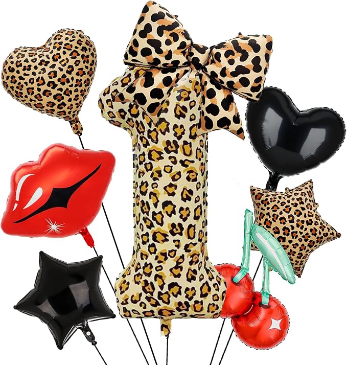 Leopard Print Bow Balloons Birthday Decorations 40Inch Cheetah Number 1 Foil by Unknown