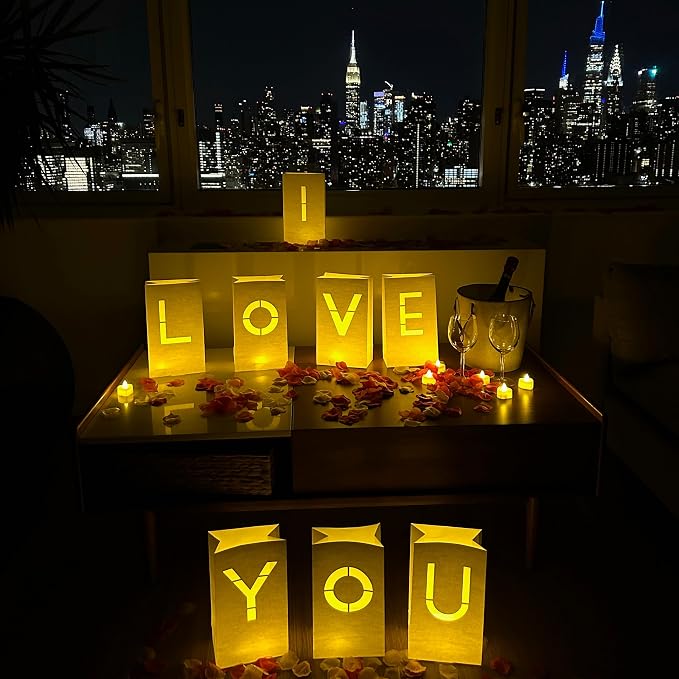 WYMM I Love You Light Up Letters, 30 Tea Lights & 1000 Rose Petals | luminary by Wymm_SayYes
