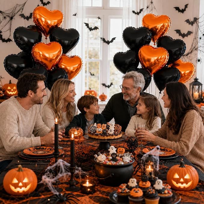 Black Orange Heart Foil Balloons 18Inch - Image 4