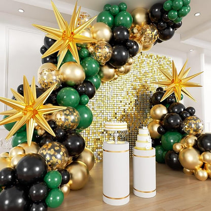 Green and Gold Black Balloon Arch Kit by ADOINBY