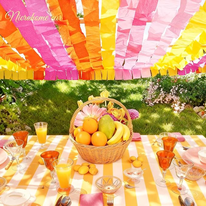 NICROHOME EUR Retro Orange Pink Summer Party Crepe Paper Streamers 5 Rolls | - Image 5