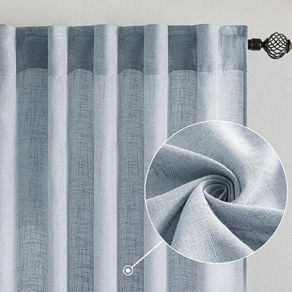 MIULEE Chambray Blue Linen Curtains 52x96 Inch Long - Image 2