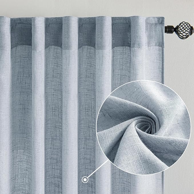 MIULEE Chambray Blue Linen Curtains 52x90 Inch Long - Image 2
