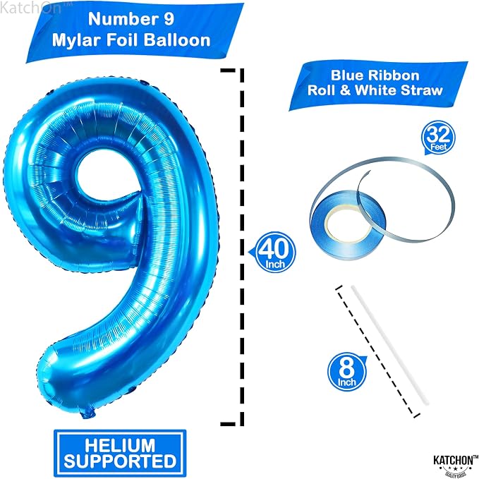 KatchOn Giant Blue Number 9 Balloon - Image 2