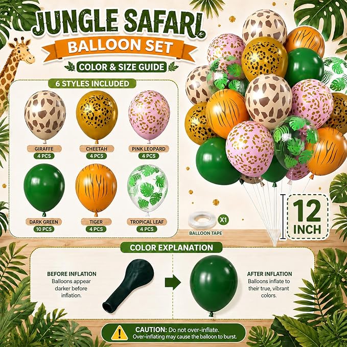 Jungle Safari Balloons, 12 Inch Dark Metallic Green Gold Confetti Deer Paw - Image 3