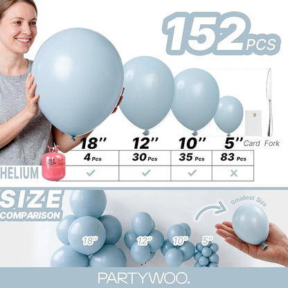PartyWoo Dusty Blue Balloons 152pcs Different Sizes of 18 12 10 5 Inch Light - Image 6