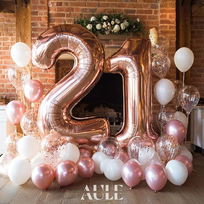 AULE 40 Inch Rose Gold 21 Balloon Number Foil 0-9 Birthday Big Numbers | - Image 2
