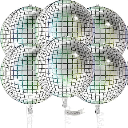 PartyWoo Silver Disco Ball Large Giant 4D Jumbo Foil Balloons 6pcs 22 Inch | 22 by PartyWoo