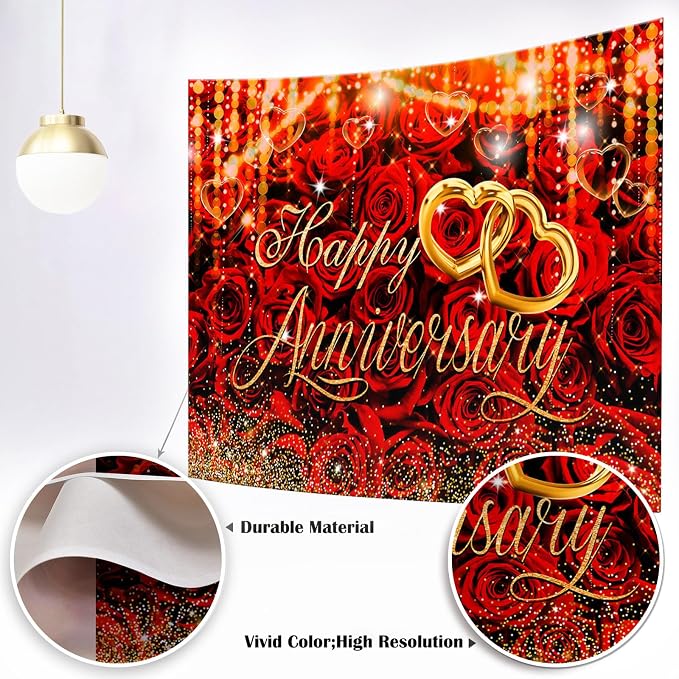Mocsicka 7x5 ft Happy Anniversary Backdrop Wedding Anniversary Party Decoration - Image 2