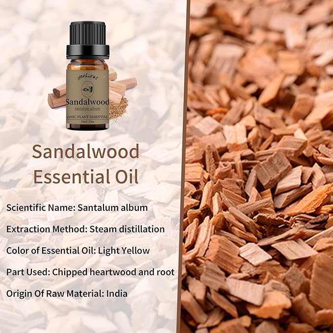 yethious Chamomile Sandalwood Essential Oil 100% Pure Organic Chamomile Essential Oil Set for Diffuser Aromatherapy Candle - 2 Pack 10ML