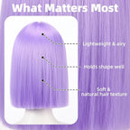 Allbell Light Purple Wigs for Women Short Bob with Bangs Heat Resistant Synthetic Hair 12 inch for Daily Party Halloween Costume Use