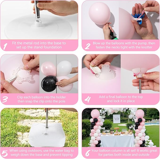 2 Sets Pink Black White Balloon Column Stand Kit - Image 5