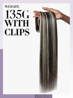 LUVME Balayage Clip in Hair Extensions, 135g 14 Inch Highlight Color Human Hair Extensions Thick Real Human Hair Clip on Double Weft Remy Hair