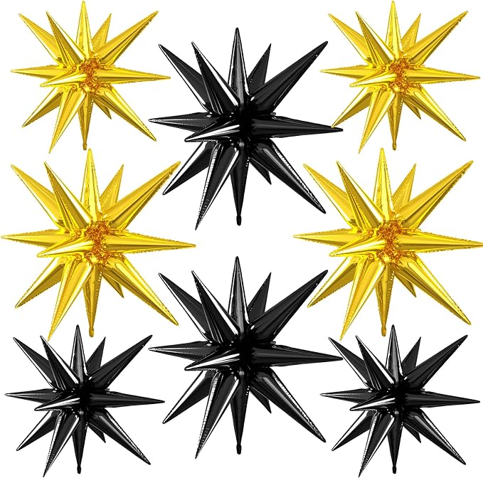 Black Gold Star Balloons, 22/27 Inch Black and Gold Star Foil Balloons by Paready