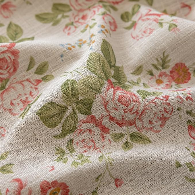 ENJOYBRIDAL Pink Floral Curtains 96 Inch Long Bedroom Semi Sheer Drapes Living - Image 5