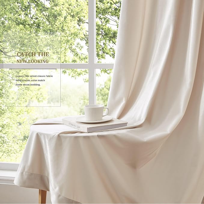 Luxury Cream Ivory Velvet Curtain Drapes - Image 7