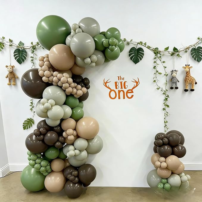 Woodland Balloons, 12 Inch Sage Green Brown and Sand White Balloon Double - Image 8