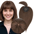 MY-LADY Human Hair Toppers for Women Real Human Hair with Bangs Thin 8.5 * 8.5CM Mono Base Clip in Remy Hairpieces Light Weight 14 Inch Chocolate Brown