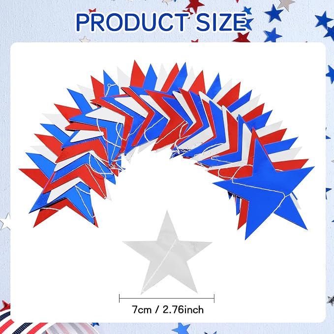 BEISHIDA Red Blue Silver Star Garland Decor Twinkle Star 250th Anniversary - Image 2