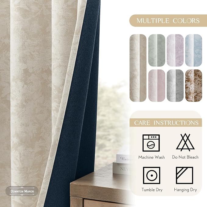 Beauoop Beige Floral Jacquard Blackout Curtains - Image 7