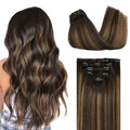 DOORES Human Hair Extensions Clip in, 5pcs 85g 22 Inch Balayage Ombre Dark Brown to Chestnut Brown Clip in Hair Extensions Natural Hair Extensions Silky Straight