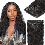 Lashey Clip in Hair Extensions Real Human Hair 7pcs 120g Kinky Curly Clip in Hair Extensions Human Hair Natural Black 14 Inch Clip in Hair Extensions Black Women