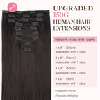GOO GOO Clip in Hair Extensions Real Human Hair, Remy Human Hair Extensions Clip ins for Women, Natural Human Hair, 14inch 150g 9Pcs, 2 Dark Brown