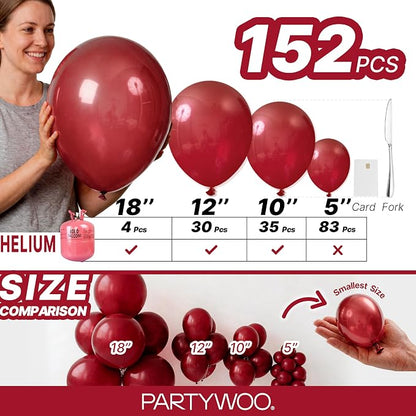 PartyWoo Burgundy Balloons 152pcs Dark Chestnut Red Maroon Color | 18 12 10 5 - Image 6