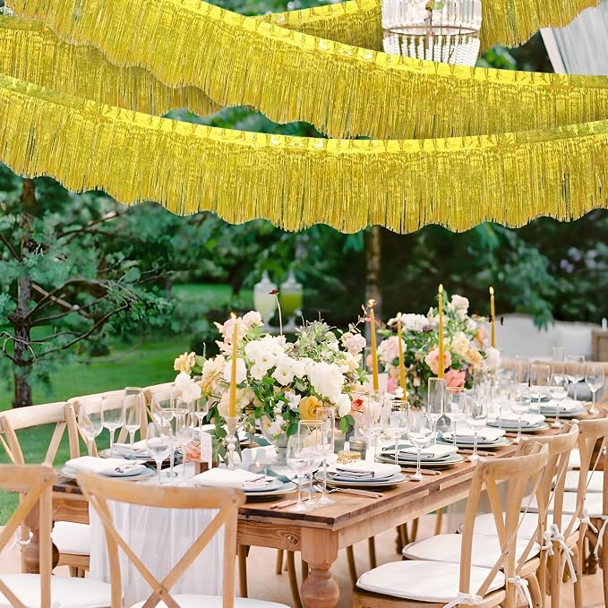 LOLStar Gold Foil Fringe Tinsel Garland, Tinsel Streamers Banner, 6 Pack | 60Ft - Image 6