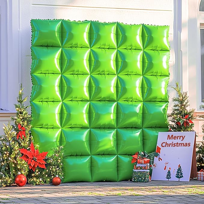 NISOCY 25PCS Metallic Neon Light Green Square Foil Balloons Wall Backdrop | - Image 5