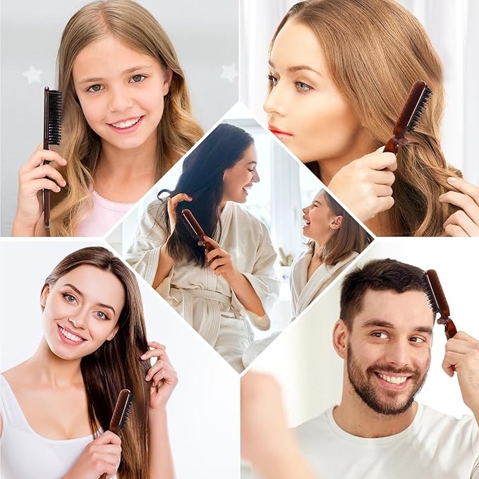 Nuenen 4 Pcs Folding Hair Brush with Mirror Portable Mini Hair Brush Small Compact Pocket Comb for Family Travel Car Gym Wig Bag Purse Gift Women(Tortoiseshell,Boar Bristles)