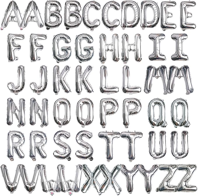 16 Inch 52Pcs Silver Letter Balloons Shiny A-Z Foil Balloon Letters | Reusable by Makeyourpartypop